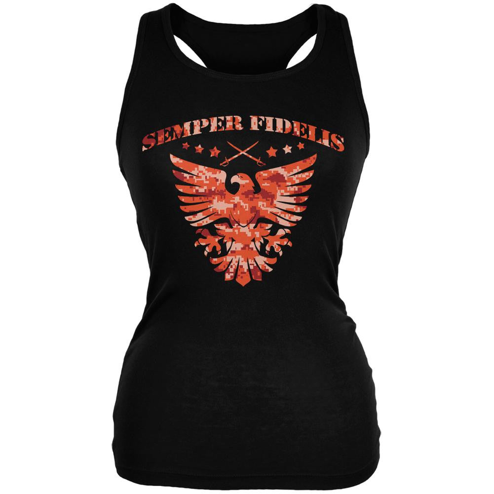 Semper Fidelis Eagle Black Juniors Soft Tank Top Juniors Tank Tops Old Glory 2XL Black