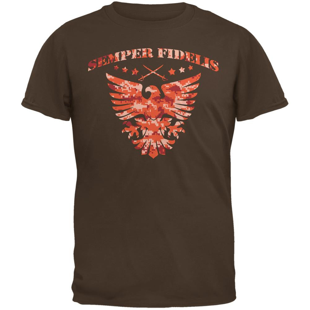 Semper Fidelis Eagle Brown Adult T-Shirt Men's T-Shirts Old Glory 2XL Brown