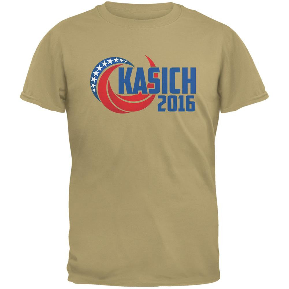 Election Kasich 2016 Swoosh Tan Adult T-Shirt Men's T-Shirts Old Glory 2XL Beige