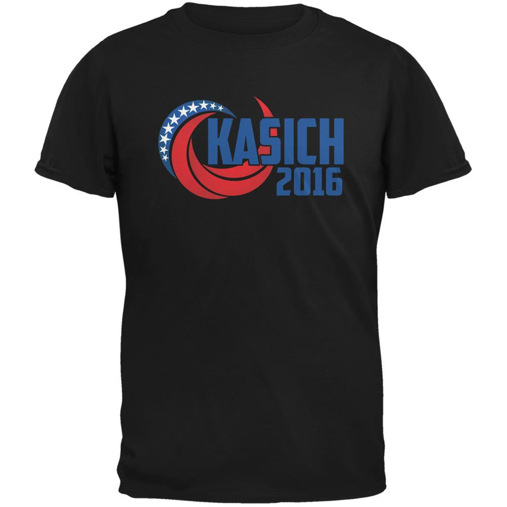 Election Kasich 2016 Swoosh Black Adult T-Shirt Men's T-Shirts Old Glory 2XL Black