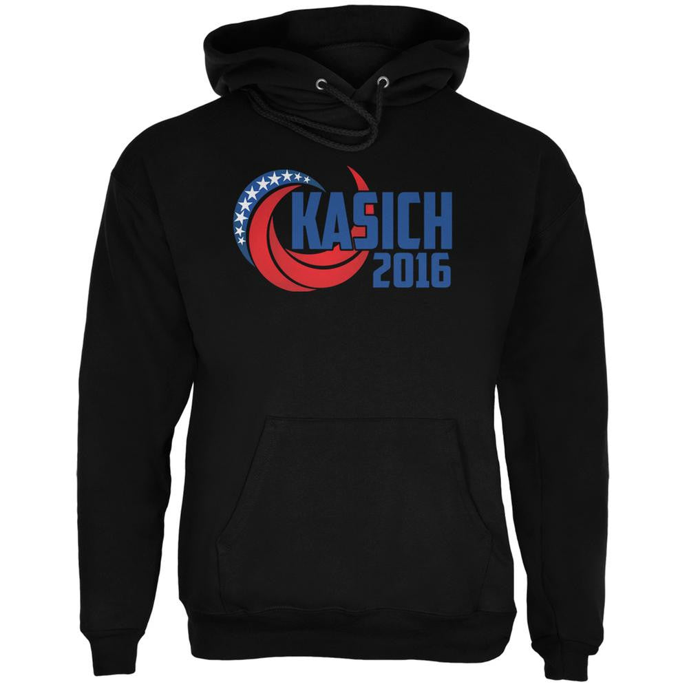 Election Kasich 2016 Swoosh Black Adult Hoodie Men's Hoodies Old Glory 2XL Black