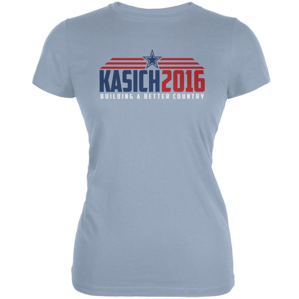 Election Kasich 2016 Building A Better Country Light Blue Juniors Soft T-Shirt Juniors T-Shirts Old Glory 2XL Blue