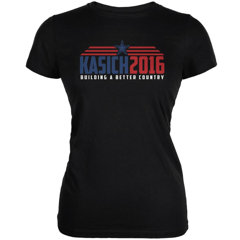 Election Kasich 2016 Building A Better Country Black Juniors Soft T-Shirt Juniors T-Shirts Old Glory 2XL Black