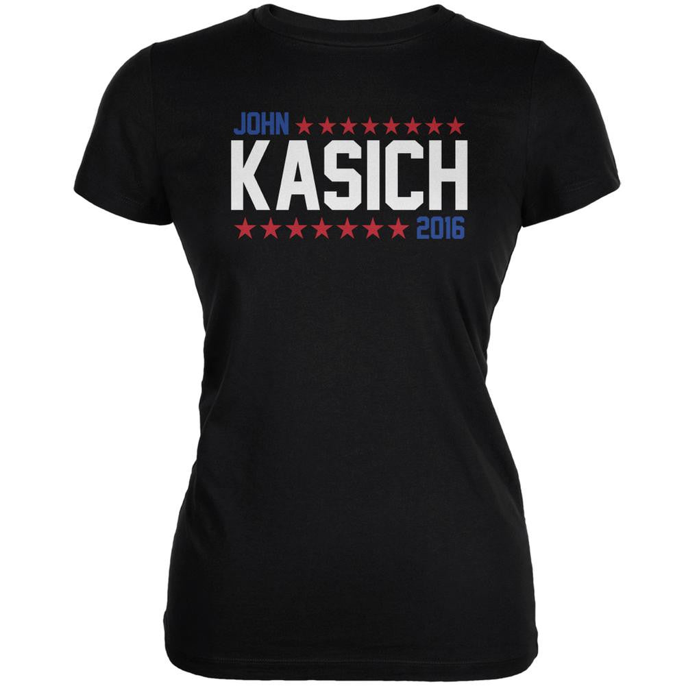 Election John Kasich 2016 American Stars Black Juniors Soft T-Shirt Juniors T-Shirts Old Glory 2XL Black