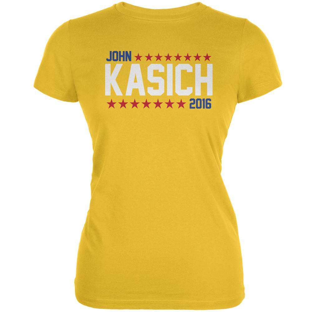 Election John Kasich 2016 American Stars Bright Yellow Juniors Soft T-Shirt Juniors T-Shirts Old Glory 2XL Yellow