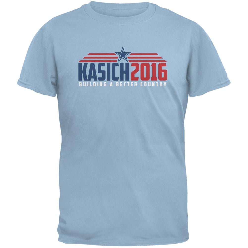 Election Kasich 2016 Building A Better Country Light Blue Adult T-Shirt Men's T-Shirts Old Glory 2XL Blue