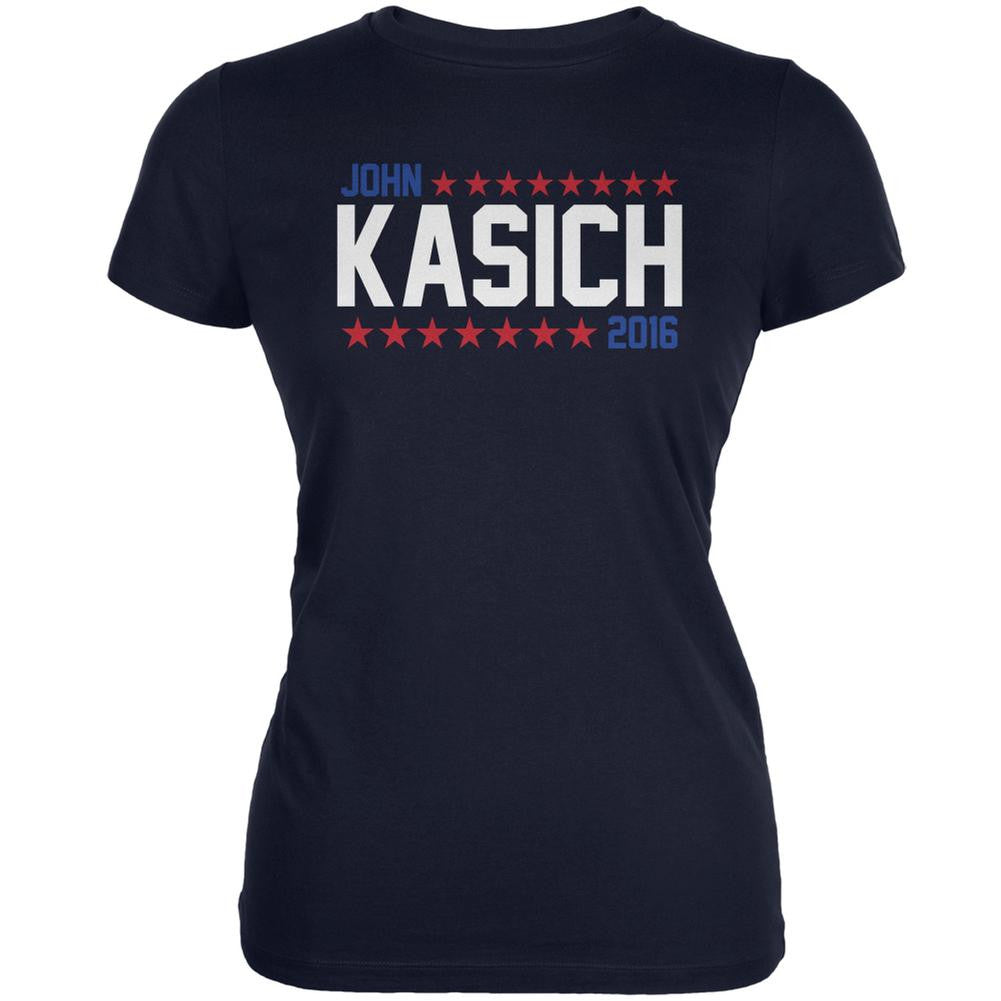 Election John Kasich 2016 American Stars Navy Juniors Soft T-Shirt Juniors T-Shirts Old Glory 2XL Blue