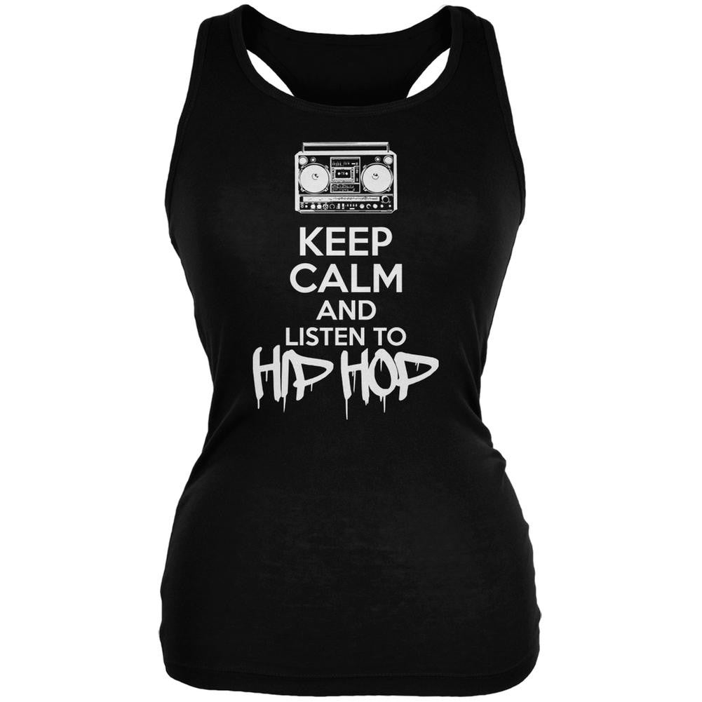 Keep Calm And Listen To Hip Hop Black Juniors Soft Tank Top Juniors Tank Tops Old Glory SM Black