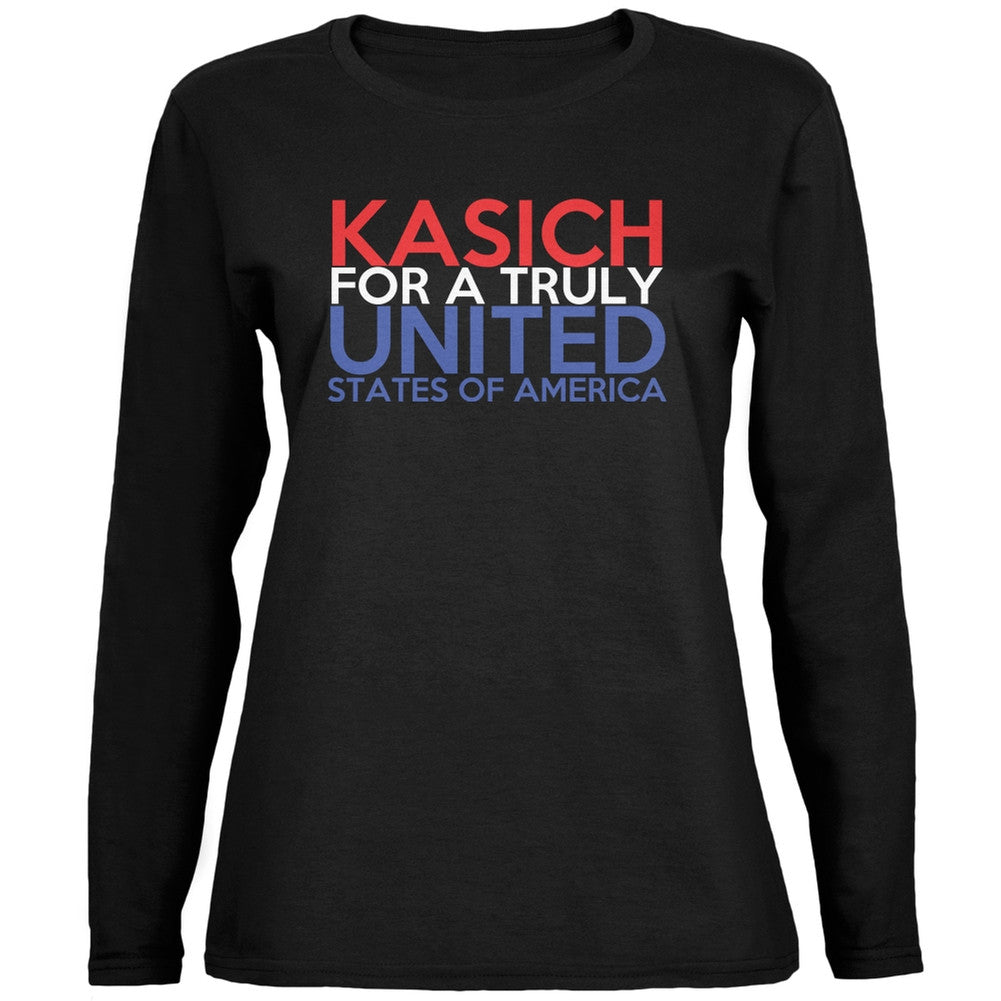 Election 2016 John Kasich Truly United Black Womens Long Sleeve T-Shirt Women's Long Sleeves Old Glory 2XL Black