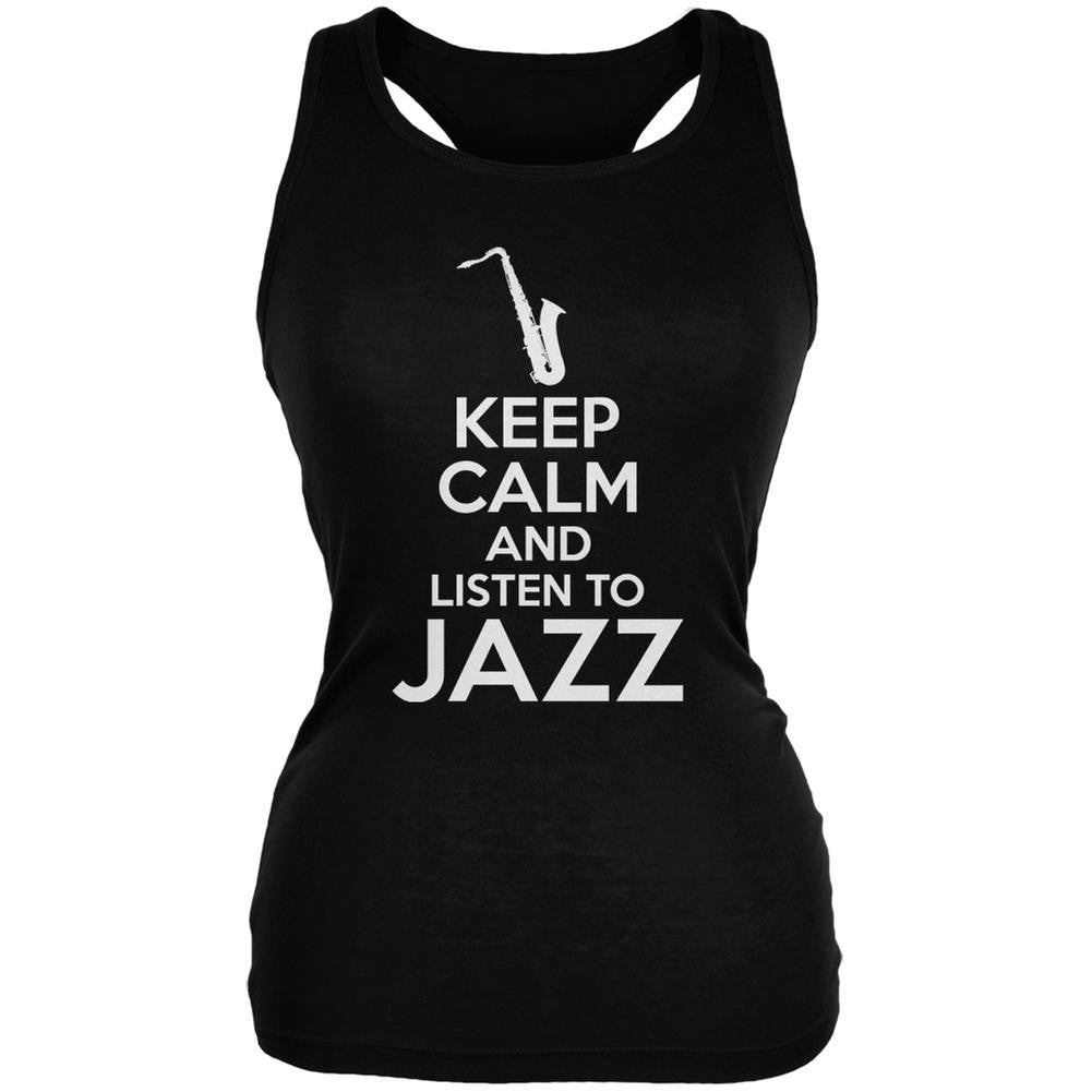 Keep Calm And Listen To Jazz Black Juniors Soft Tank Top Juniors Tank Tops Old Glory 2XL Black