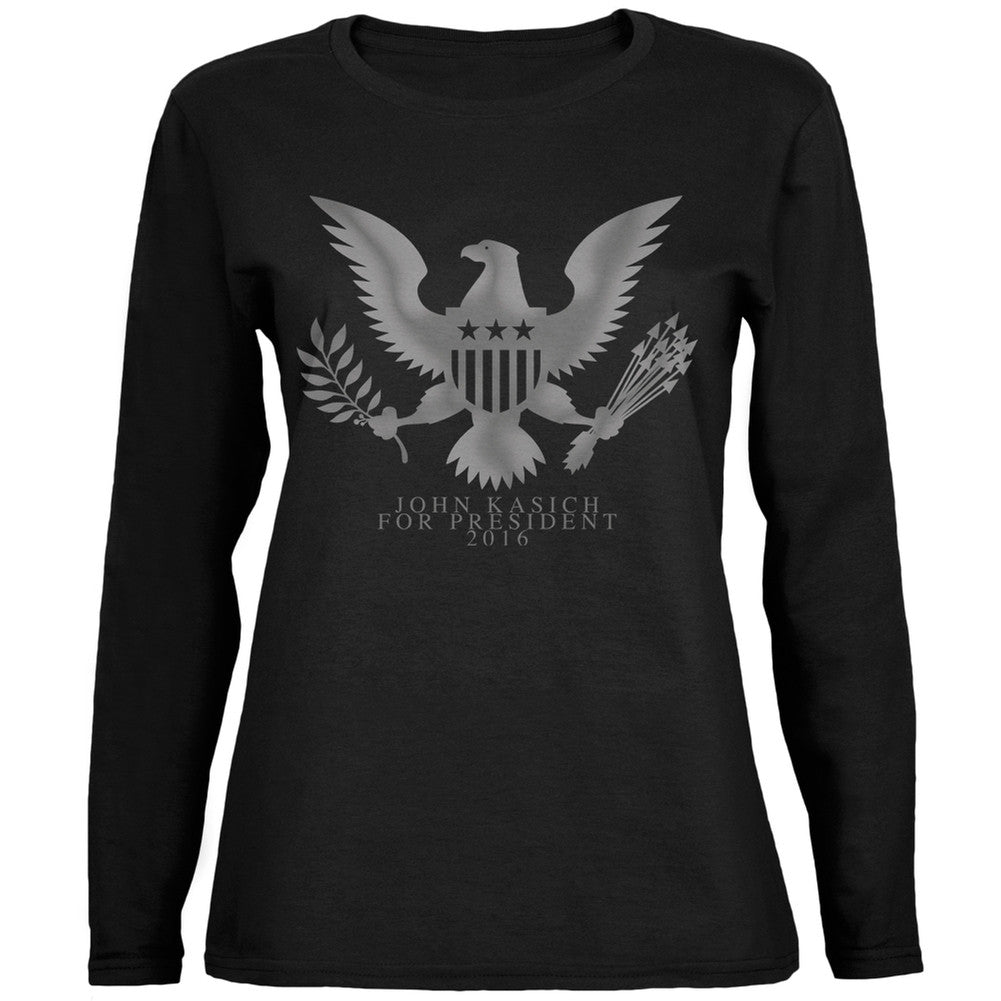 Election 2016 John Kasich President Seal Black Womens Long Sleeve T-Shirt Women's Long Sleeves Old Glory 2XL Black