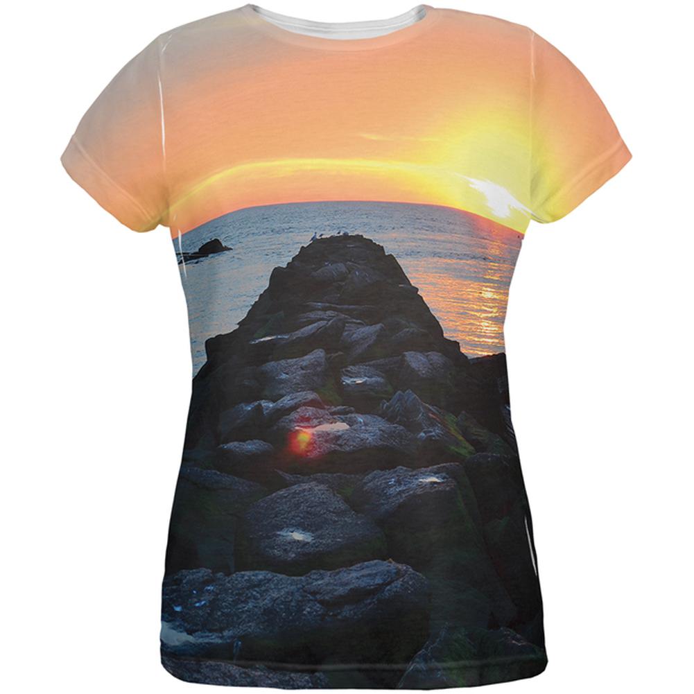 Beach Sunset Jetty Pete Cohen All Over Womens T-Shirt Women's T-Shirts Old Glory 2XL Multi