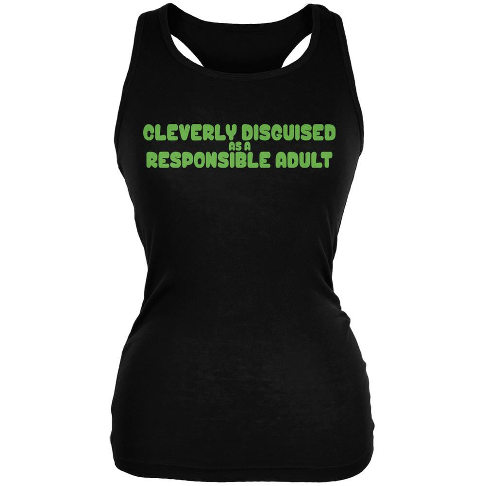 Funny Cleverly Disguised As A Responsible Adult Black Juniors Soft Tank Top Juniors Tank Tops Old Glory 2XL Black
