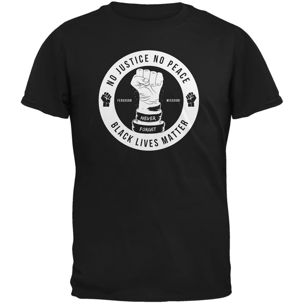 Ferguson No Justice No Peace Black Adult T-Shirt Men's T-Shirts Old Glory SM Black