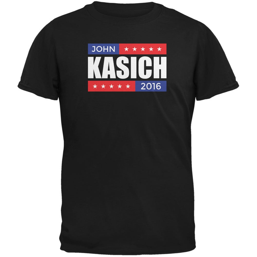 Election 2016 John Kasich Stacked Black Adult T-Shirt Men's T-Shirts Old Glory 2XL Black