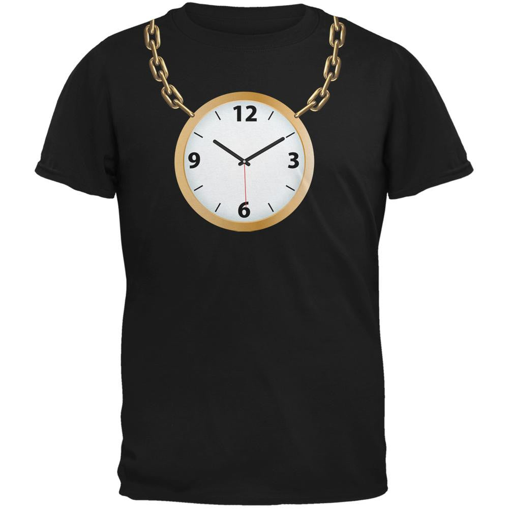 Clock Necklace Black Adult T-Shirt Men's T-Shirts Old Glory 2XL Black