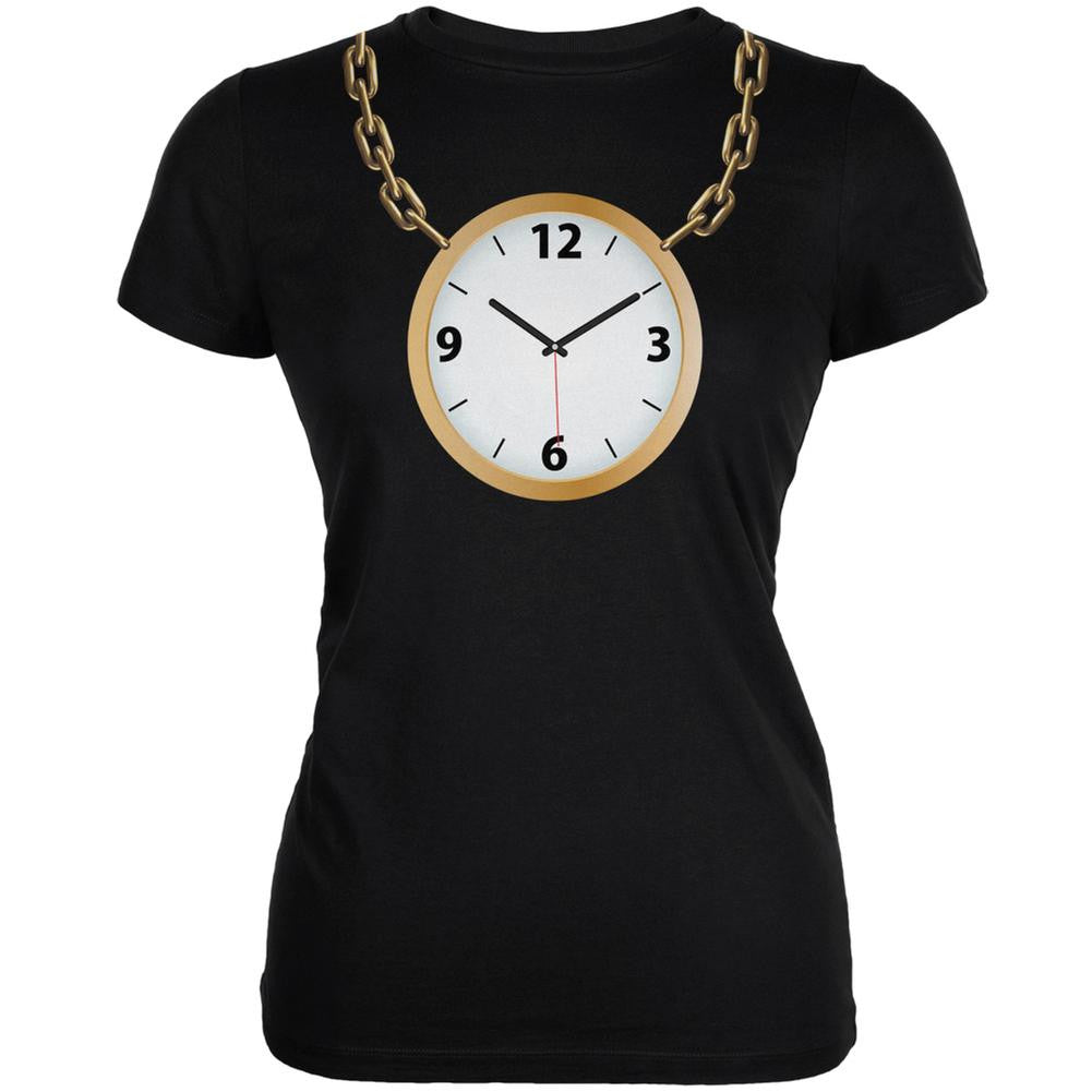 Clock Necklace Black Juniors Soft T-Shirt Juniors T-Shirts Old Glory 2XL Black