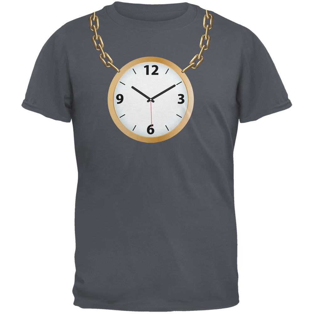 Clock Necklace Charcoal Grey Adult T-Shirt Men's T-Shirts Old Glory 2XL Grey