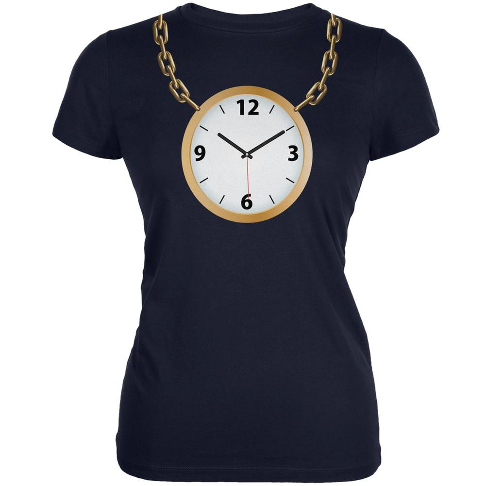 Clock Necklace Navy Juniors Soft T-Shirt Juniors T-Shirts Old Glory 2XL Blue