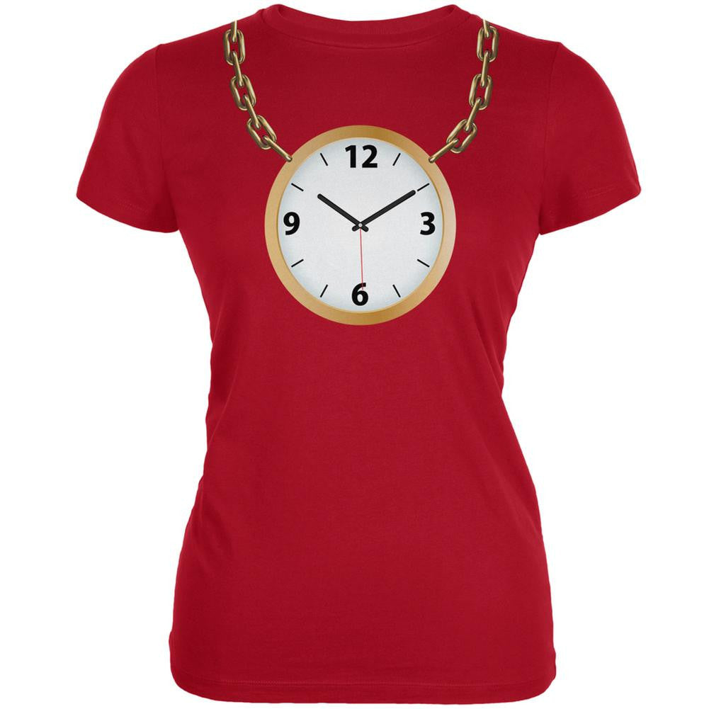 Clock Necklace Red Juniors Soft T-Shirt Juniors T-Shirts Old Glory 2XL Red