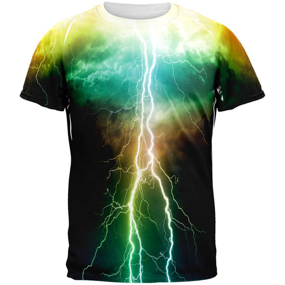 Colorful Lightning All Over Adult T-Shirt Men's T-Shirts Old Glory 2XL Multi