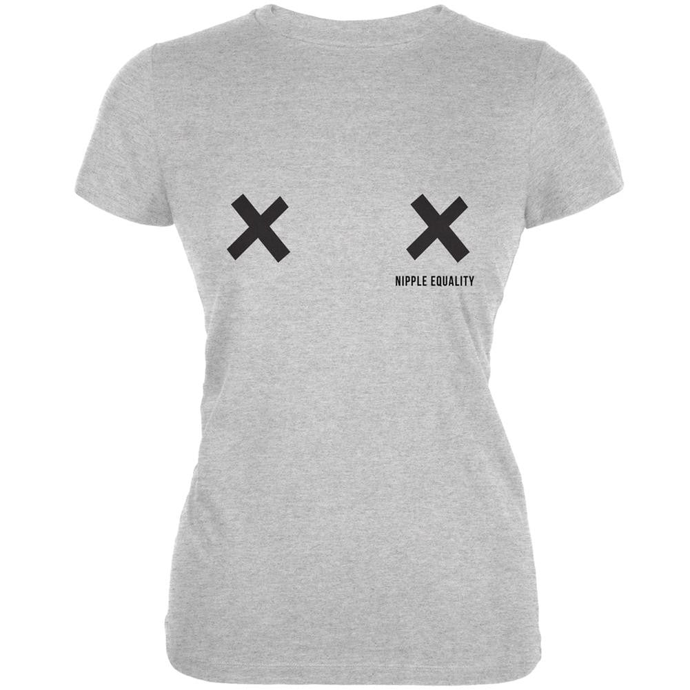 Nipple Equality Double X Heather Grey Juniors Soft T-Shirt Juniors T-Shirts Old Glory 2XL Grey