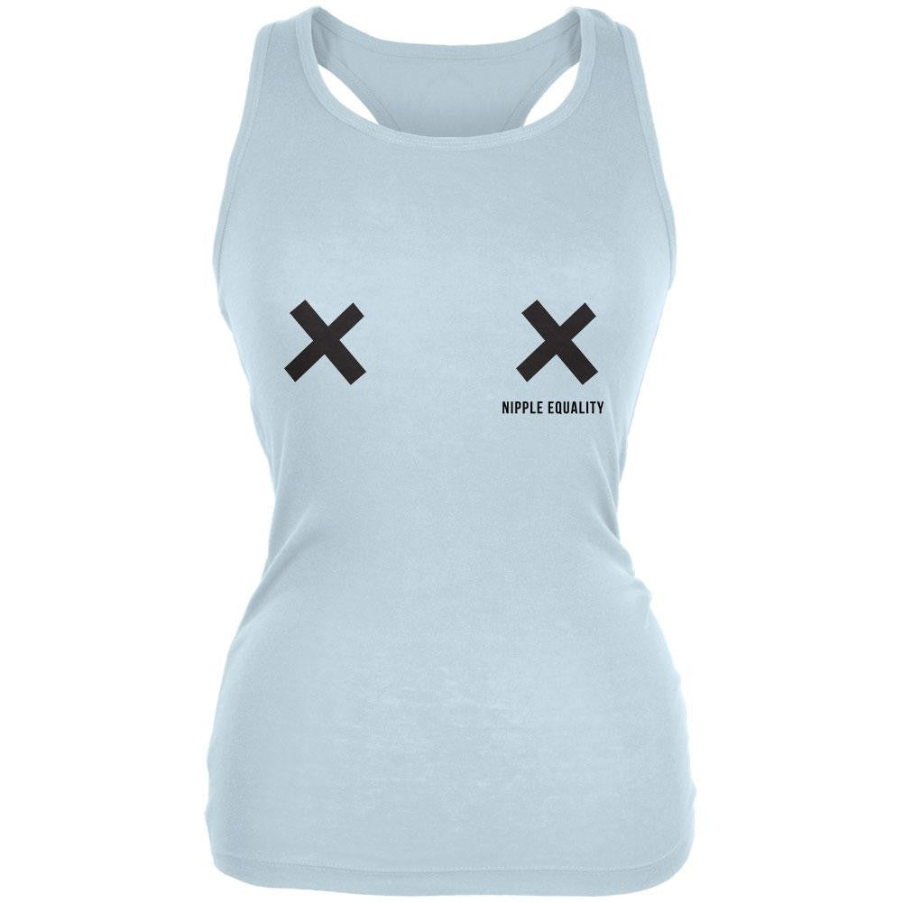 Nipple Equality Double X Pale Blue Juniors Soft Tank Top Juniors Tank Tops Old Glory 2XL Blue