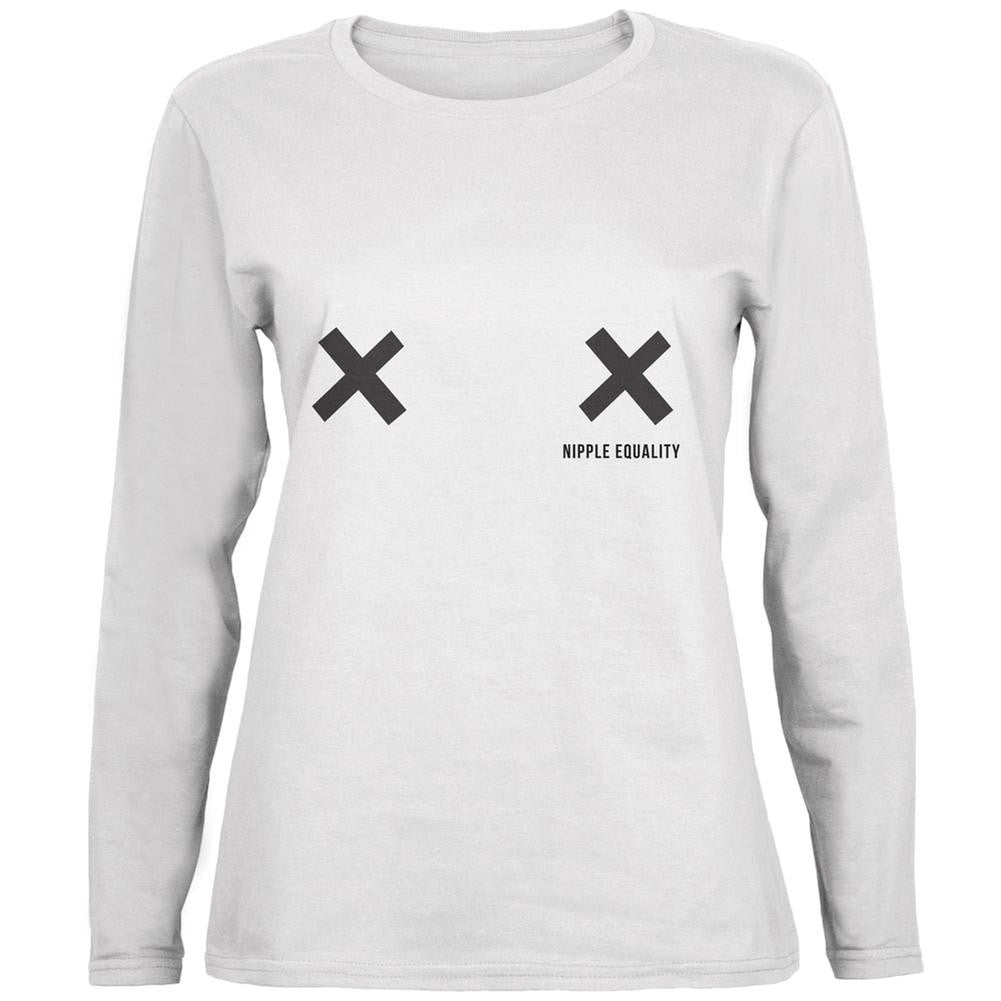 Nipple Equality Double X White Womens Long Sleeve T-Shirt Women's Long Sleeves Old Glory 2XL White