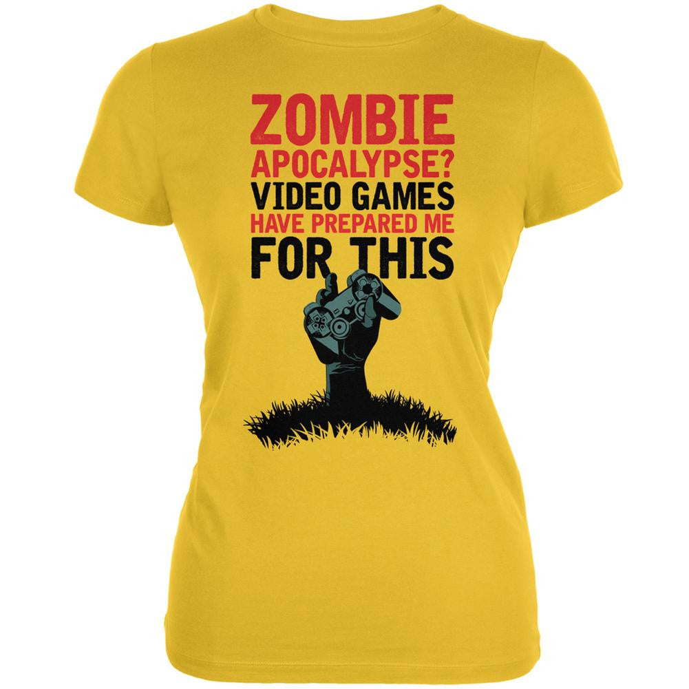 Zombie Apocalypse? Video Games Have Prepared Me Bright Yellow Juniors Soft T-Shirt Juniors T-Shirts Old Glory 2XL Yellow