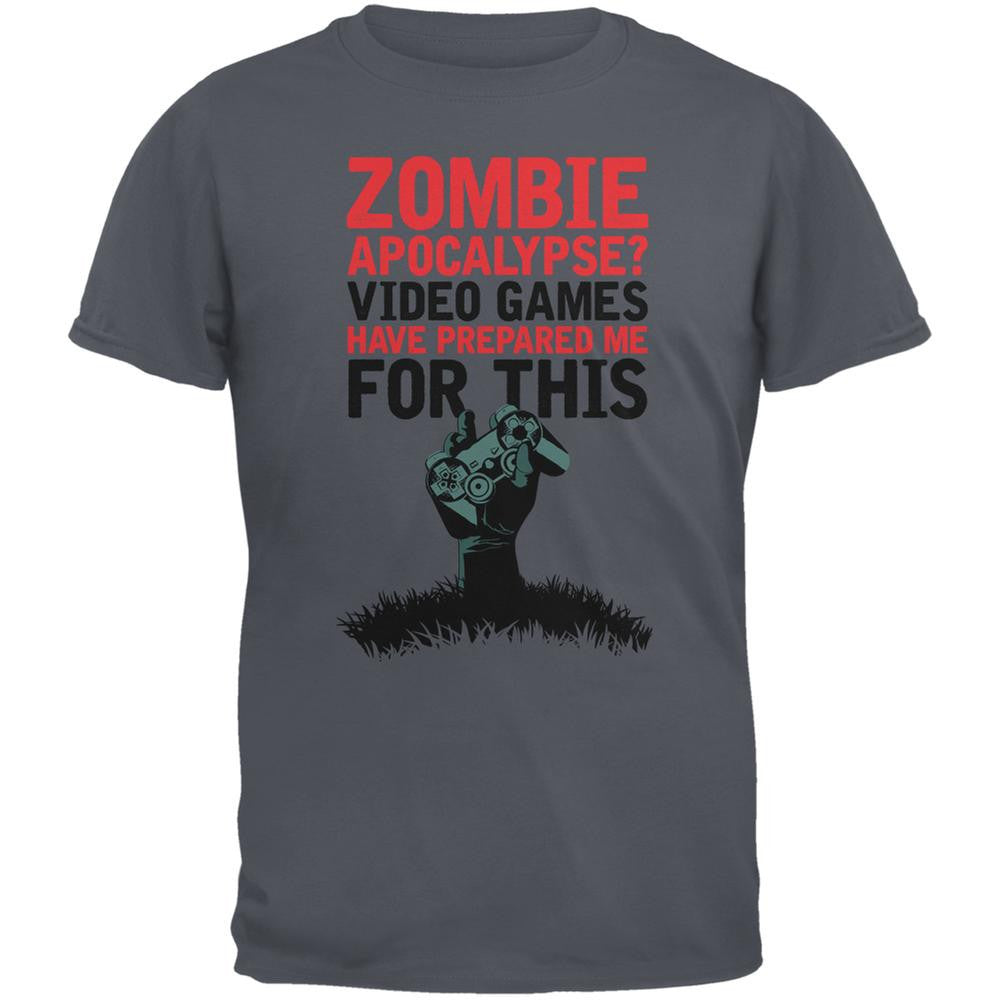 Zombie Apocalypse? Video Games Have Prepared Me Charcoal Grey Adult T-Shirt Men's T-Shirts Old Glory 2XL Grey