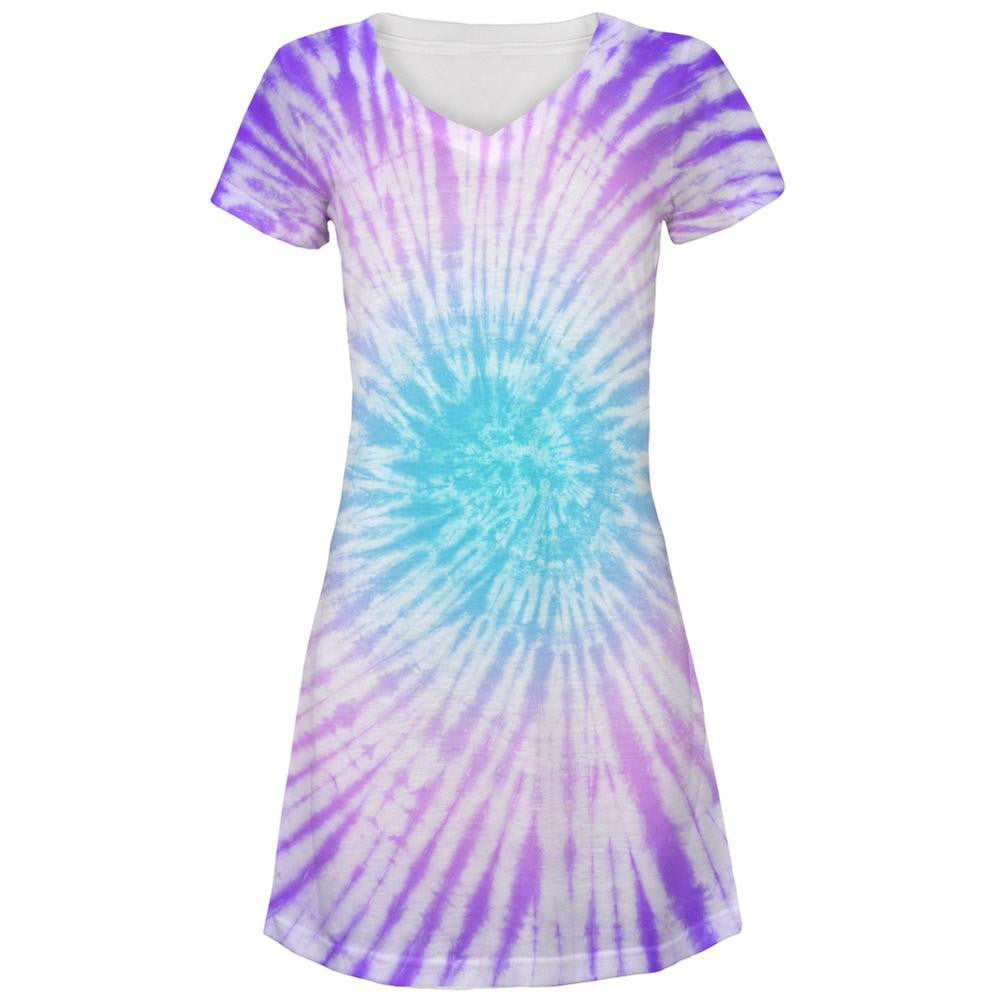 Dead Head Tie Dye All Over Juniors V-Neck Dress Juniors Dresses Old Glory LG White