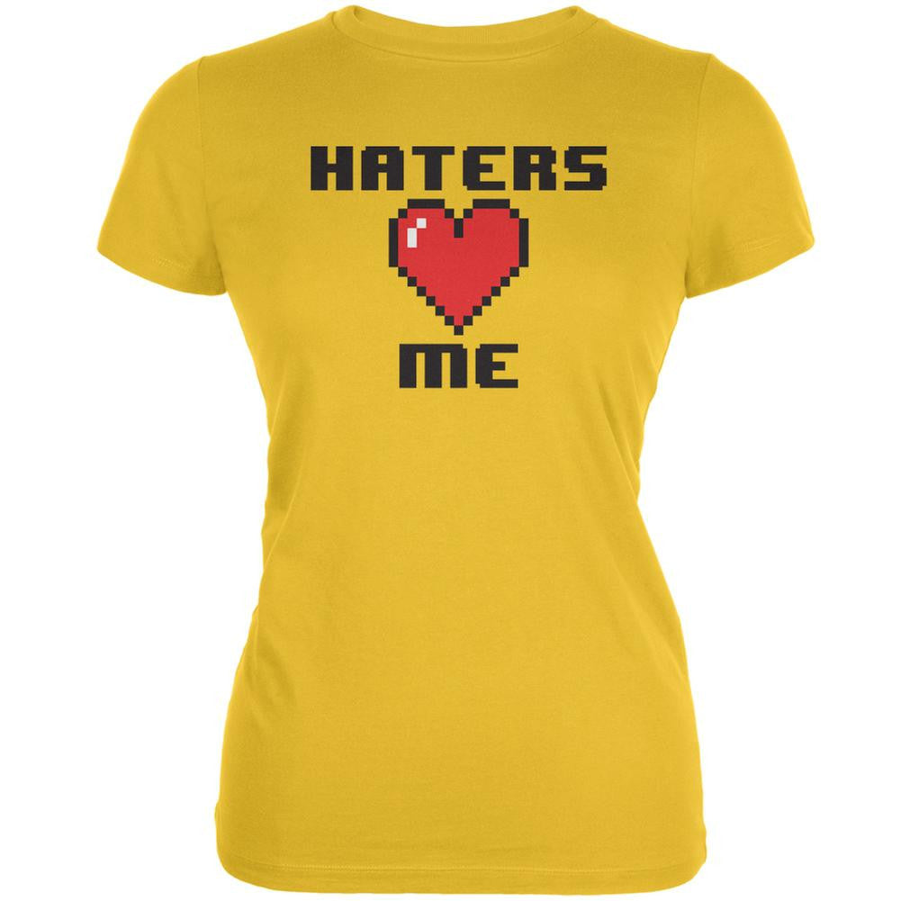 Haters Heart Me 8 Bit Bright Yellow Juniors Soft T-Shirt Juniors T-Shirts Old Glory 2XL Yellow