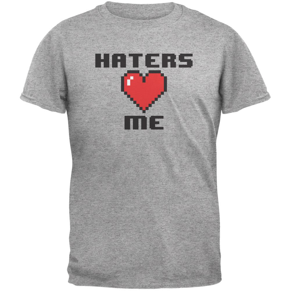 Haters Heart Me 8 Bit Heather Grey Adult T-Shirt Men's T-Shirts Old Glory 2XL Grey