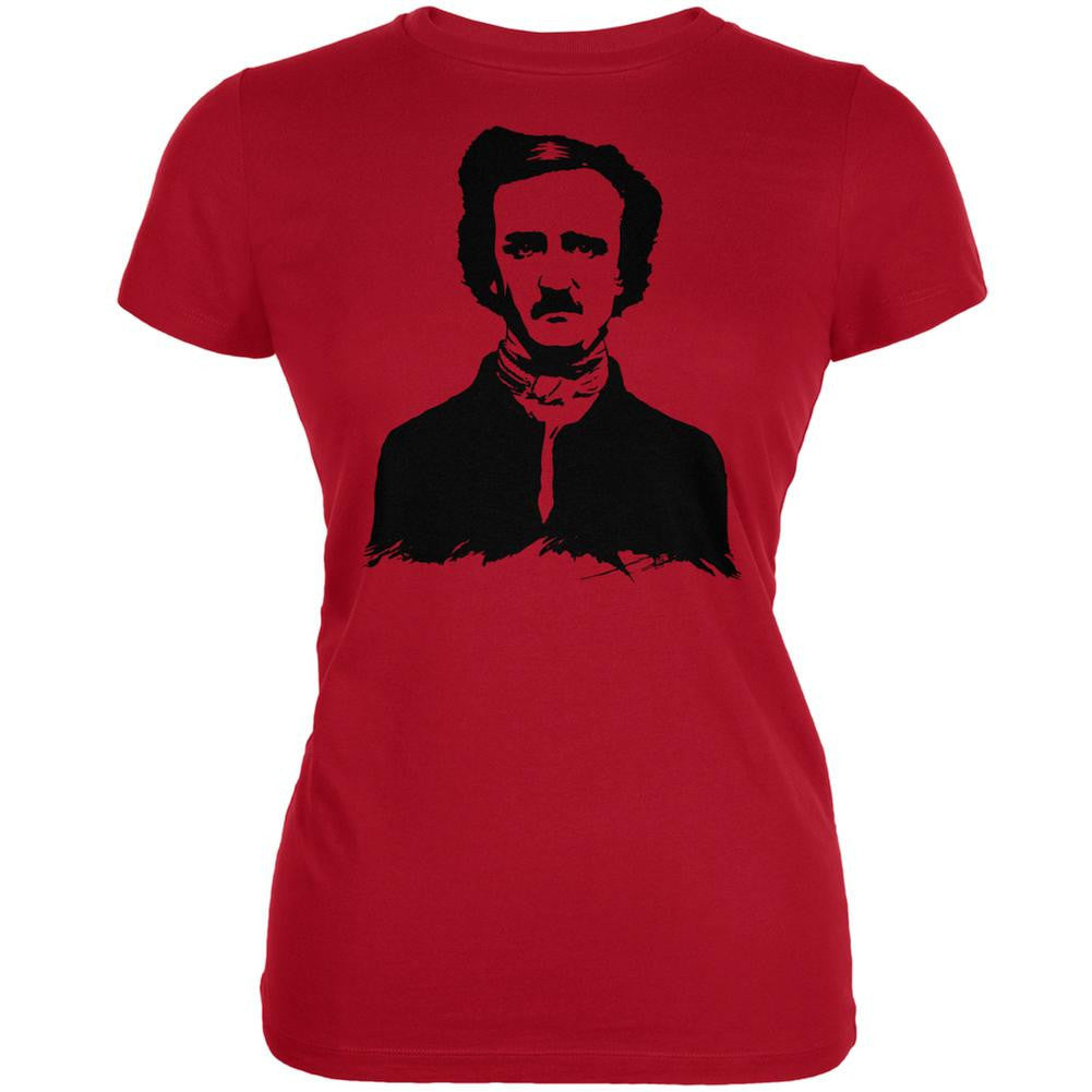 Halloween Edgar Allen Poe Red Juniors Soft T-Shirt Juniors T-Shirts Old Glory 2XL Red