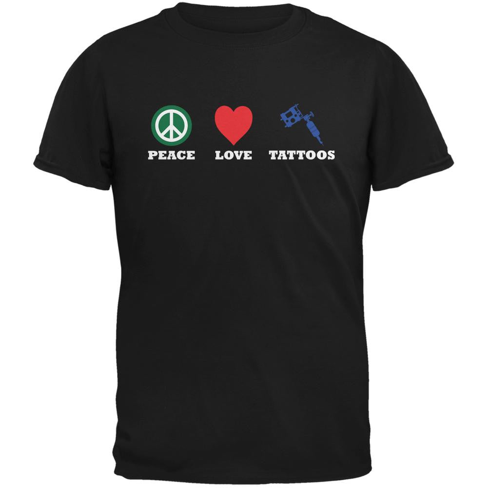 Peace Love Tattoos Black Adult T-Shirt Men's T-Shirts Old Glory 2XL Black