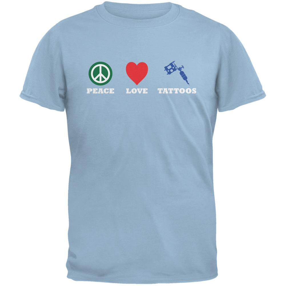 Peace Love Tattoos Light Blue Adult T-Shirt Men's T-Shirts Old Glory 2XL Blue