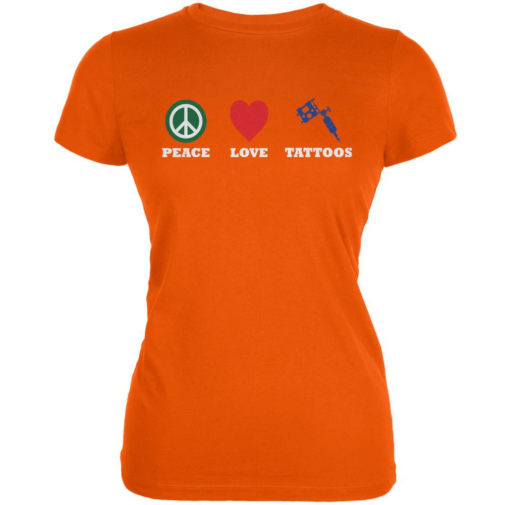 Peace Love Tattoos Orange Juniors Soft T-Shirt Juniors T-Shirts Old Glory 2XL Orange