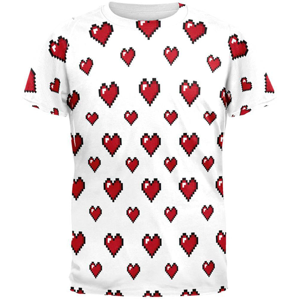 8 Bit Hearts All Over Adult T-Shirt Men's T-Shirts Old Glory 2XL Multi