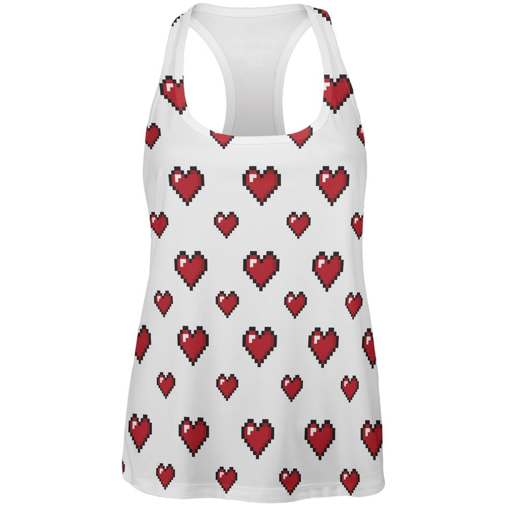 8 Bit Hearts All Over Womens Racerback Tank Top Women's Tank Tops Old Glory SM Multi