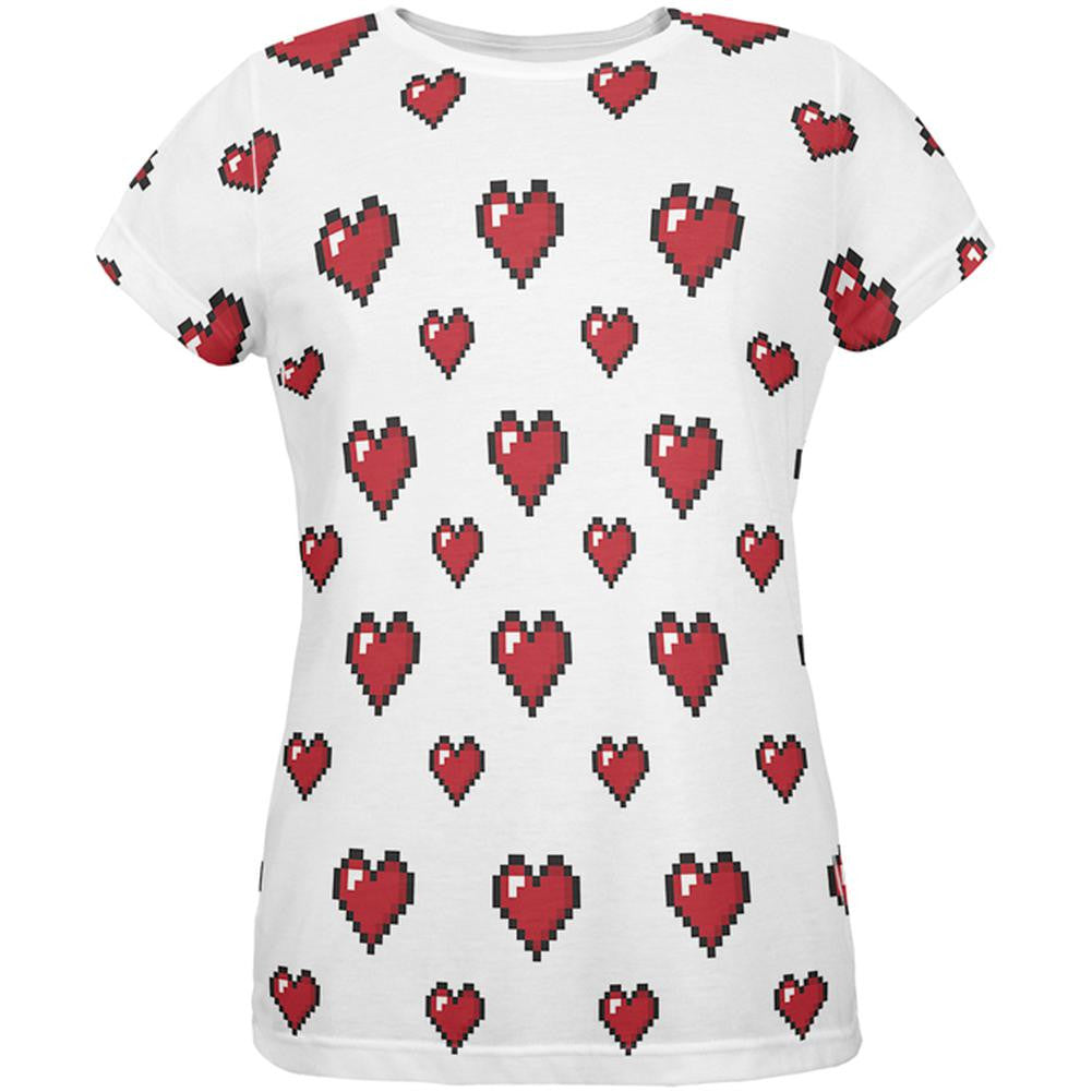 8 Bit Hearts All Over Womens T-Shirt Women's T-Shirts Old Glory SM Multi