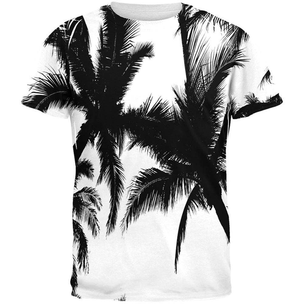 Black And White Palm Tree Silhouette All Over Adult T-Shirt Men's T-Shirts Old Glory 2XL Multi
