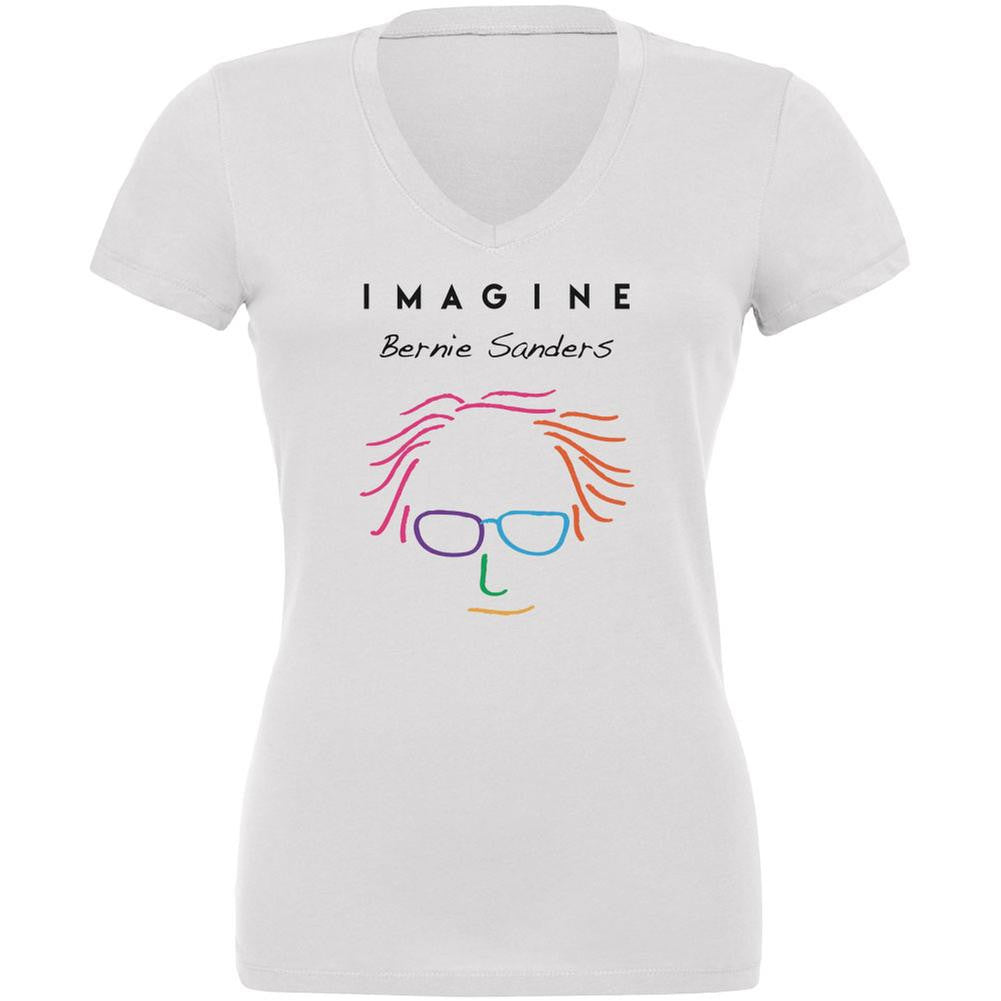 Election 2016 Bernie Sanders Imagine White Juniors V-Neck T-Shirt Juniors V-Neck T-Shirts Old Glory 2XL White