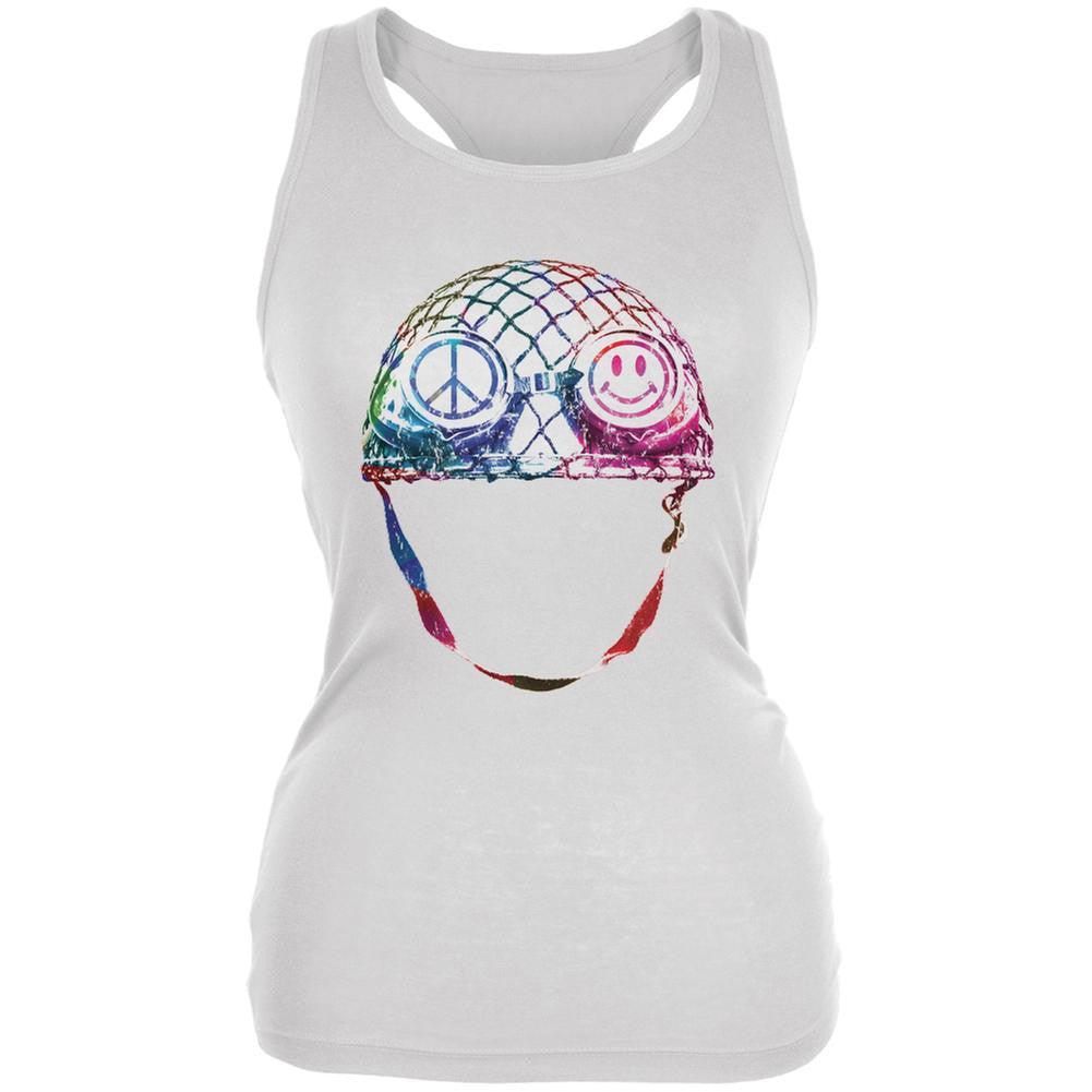 Warrior of Peace Helmet White Juniors Soft Tank Top Juniors Tank Tops Old Glory 2XL White