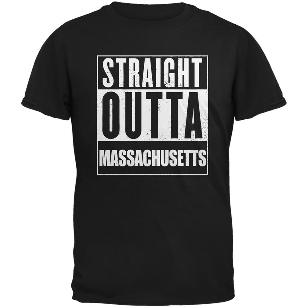 Straight Outta Massachusetts Black Adult T-Shirt Men's T-Shirts Old Glory 2XL Black
