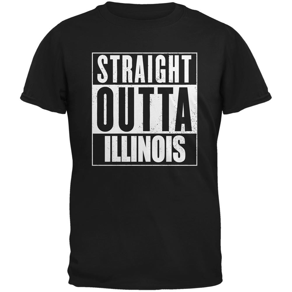 Straight Outta Illinois Black Adult T-Shirt Men's T-Shirts Old Glory 2XL Black