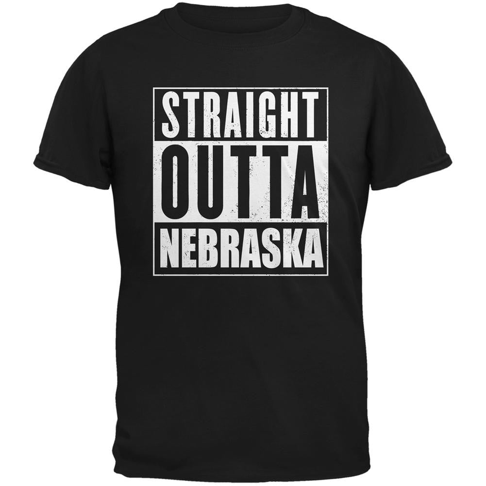 Straight Outta Nebraska Black Adult T-Shirt Men's T-Shirts Old Glory 2XL Black