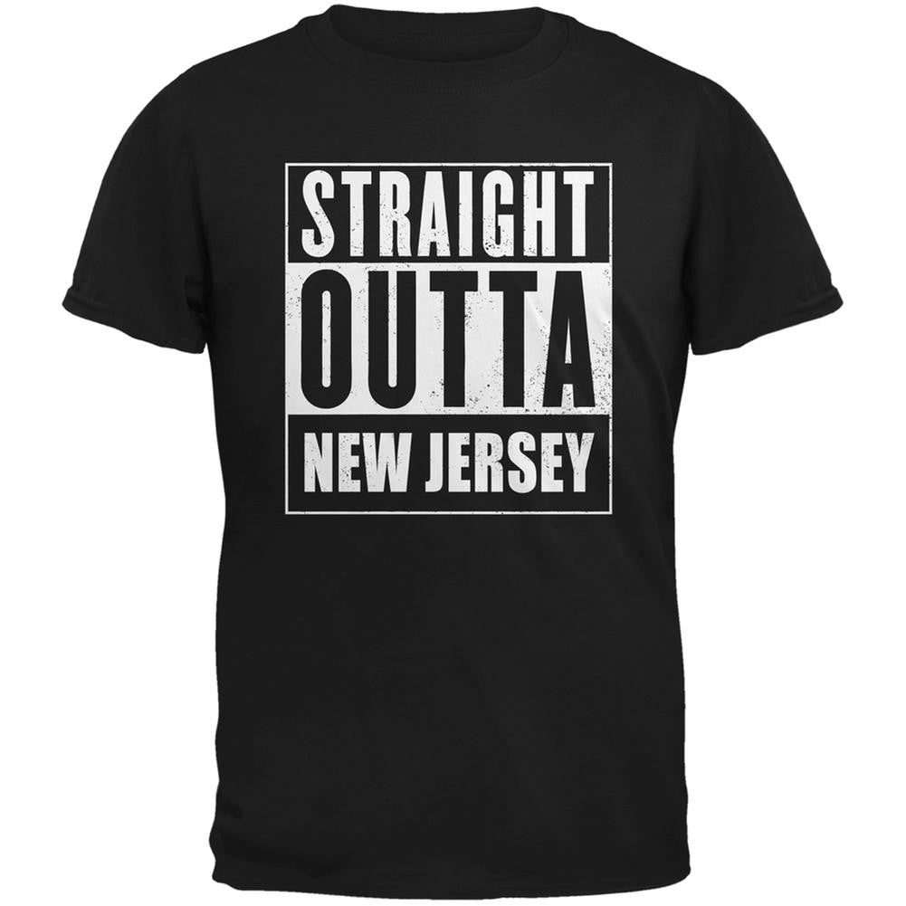 Straight Outta New Jersey Black Adult T-Shirt Men's T-Shirts Old Glory 2XL Black