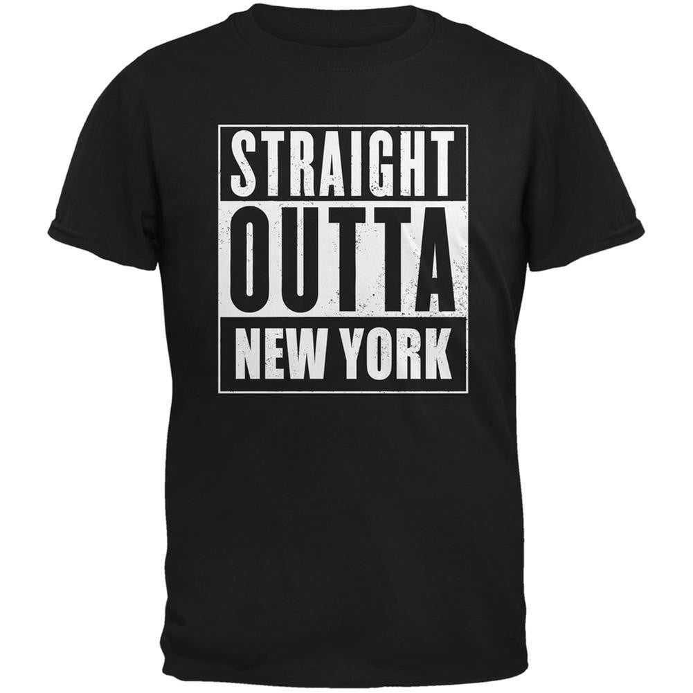 Straight Outta New York Black Adult T-Shirt Men's T-Shirts Old Glory 2XL Black
