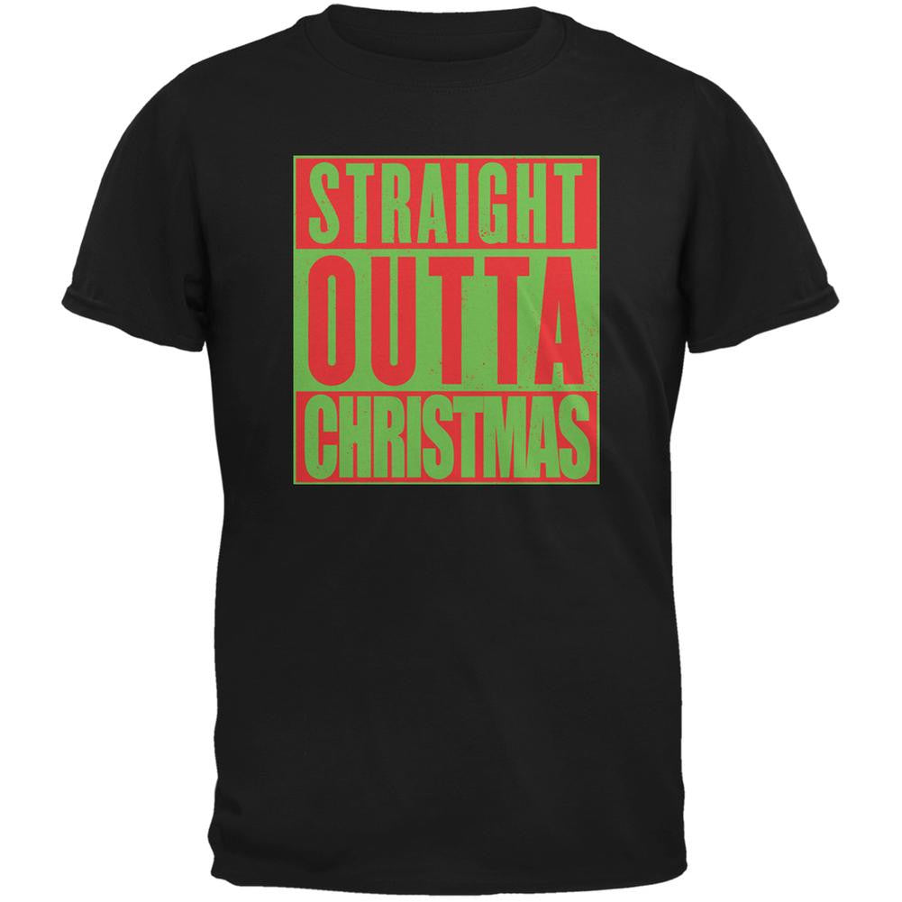 Straight Outta Christmas Black Adult T-Shirt Men's T-Shirts Old Glory 2XL Black