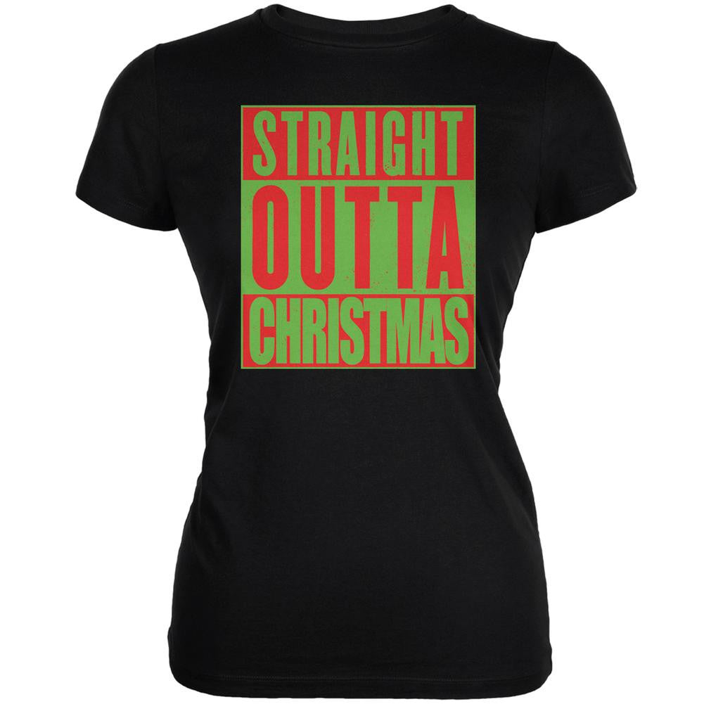 Straight Outta Christmas Black Juniors Soft T-Shirt Juniors T-Shirts Old Glory 2XL Black